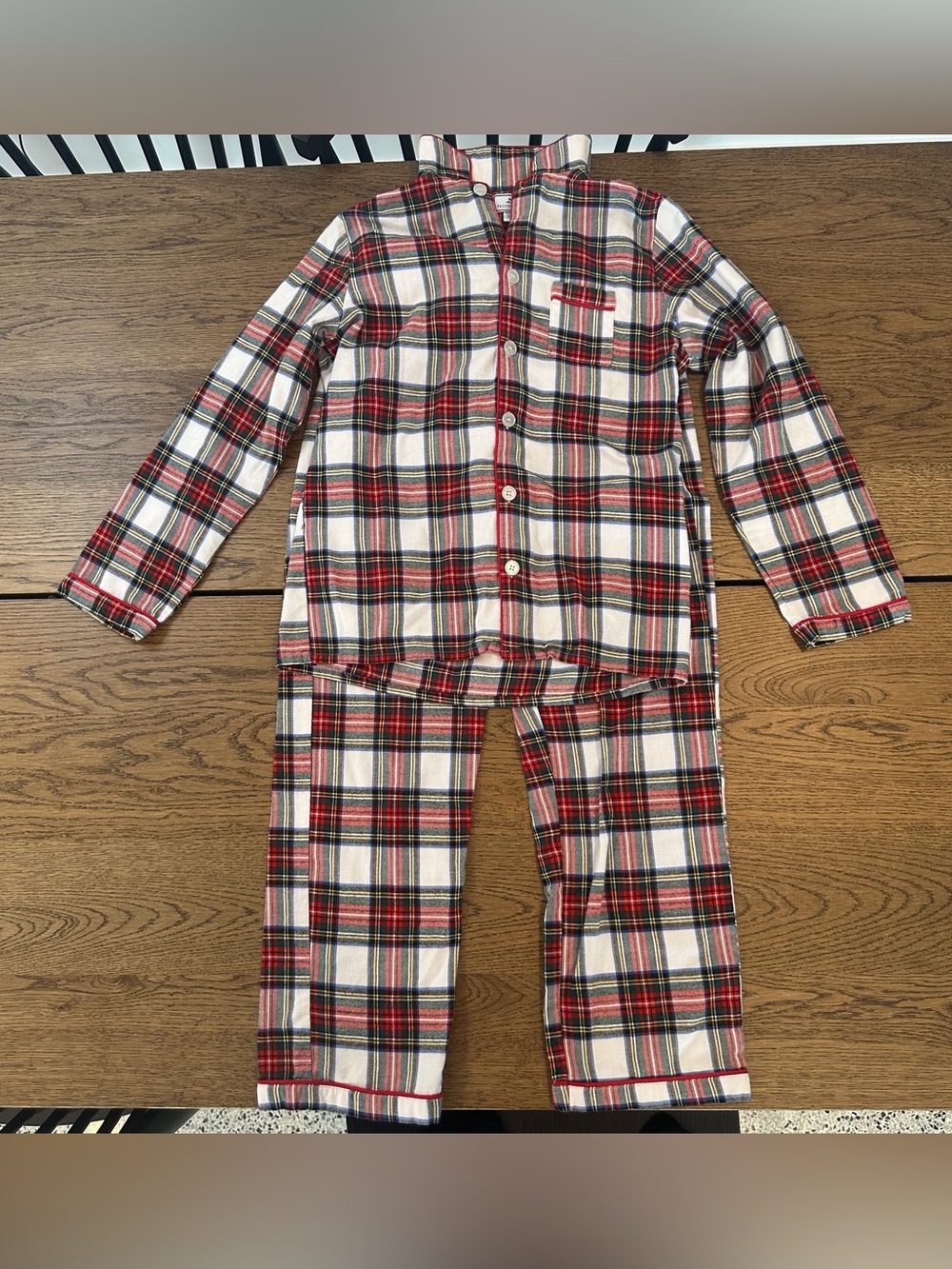 Petite Plume Kids Size 14 Plaid Pajama Set Red Green White Tartan Button-Up PJs
